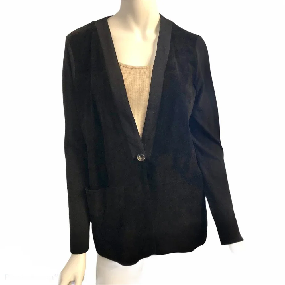 Ecru Suede + Knit V Neck Cardigan / Jacket